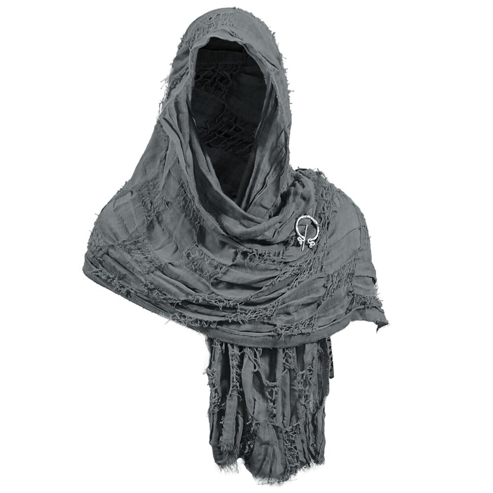 9188 Medieval Hooded Cowl Scarf with Norse Brooch - Versatile Shawl